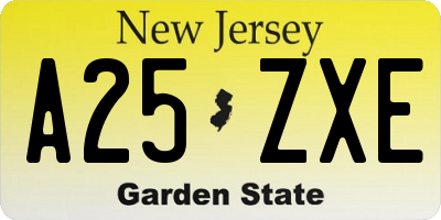 NJ license plate A25ZXE