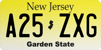 NJ license plate A25ZXG