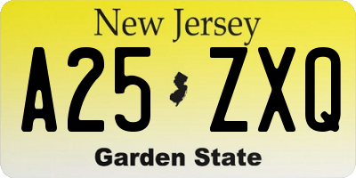 NJ license plate A25ZXQ