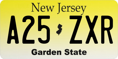 NJ license plate A25ZXR