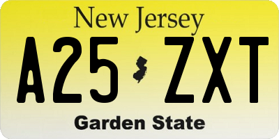 NJ license plate A25ZXT