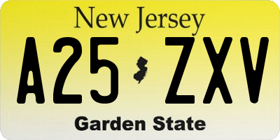 NJ license plate A25ZXV