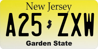 NJ license plate A25ZXW