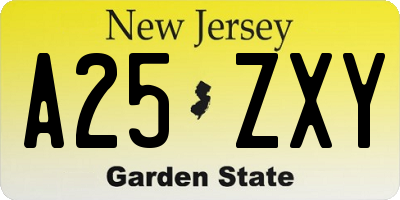 NJ license plate A25ZXY