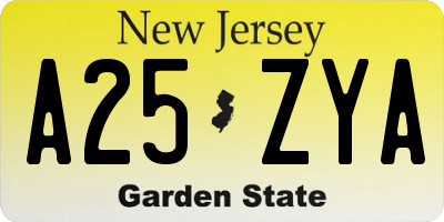 NJ license plate A25ZYA