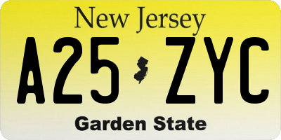 NJ license plate A25ZYC