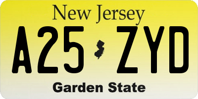 NJ license plate A25ZYD