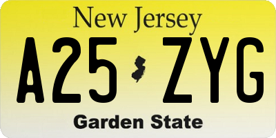 NJ license plate A25ZYG