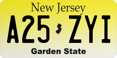 NJ license plate A25ZYI