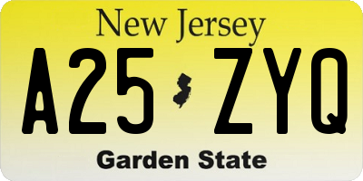NJ license plate A25ZYQ