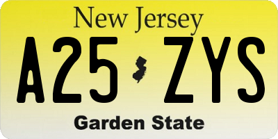 NJ license plate A25ZYS