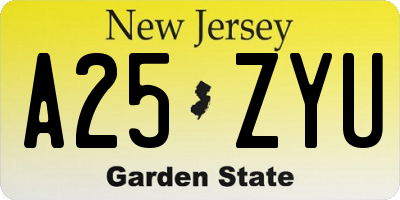 NJ license plate A25ZYU