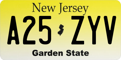 NJ license plate A25ZYV