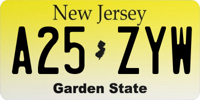 NJ license plate A25ZYW