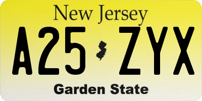 NJ license plate A25ZYX