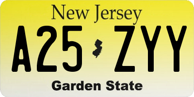 NJ license plate A25ZYY