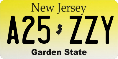 NJ license plate A25ZZY