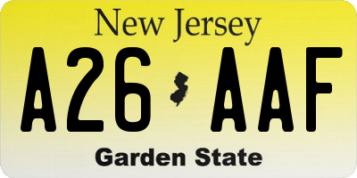 NJ license plate A26AAF