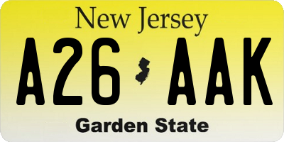 NJ license plate A26AAK