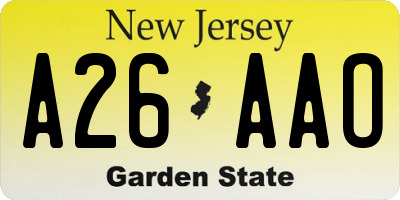 NJ license plate A26AAO