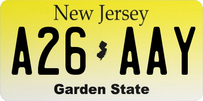 NJ license plate A26AAY