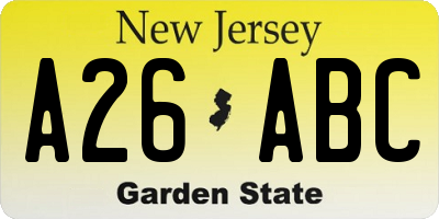 NJ license plate A26ABC