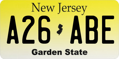 NJ license plate A26ABE