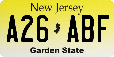 NJ license plate A26ABF