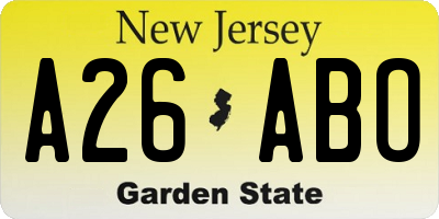 NJ license plate A26ABO