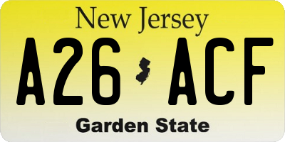NJ license plate A26ACF
