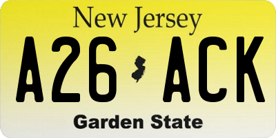 NJ license plate A26ACK