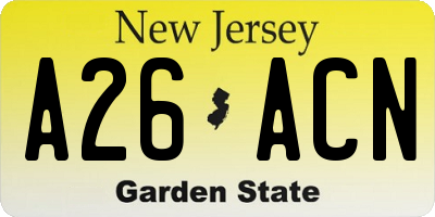 NJ license plate A26ACN