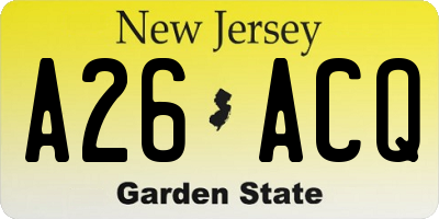 NJ license plate A26ACQ