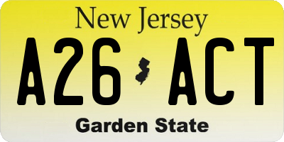 NJ license plate A26ACT