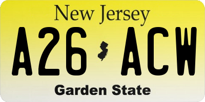 NJ license plate A26ACW