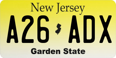 NJ license plate A26ADX