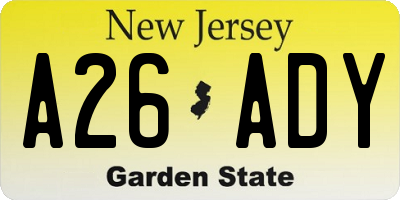 NJ license plate A26ADY