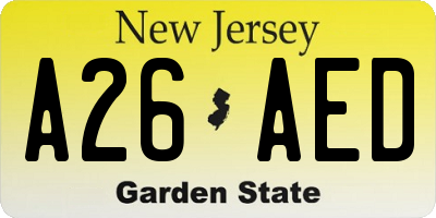 NJ license plate A26AED