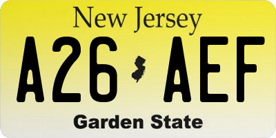 NJ license plate A26AEF
