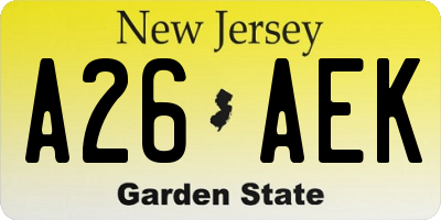 NJ license plate A26AEK