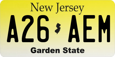 NJ license plate A26AEM