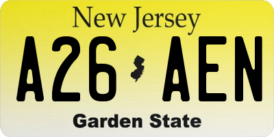 NJ license plate A26AEN