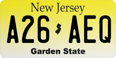 NJ license plate A26AEQ