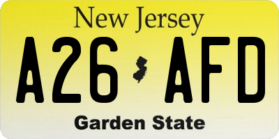 NJ license plate A26AFD
