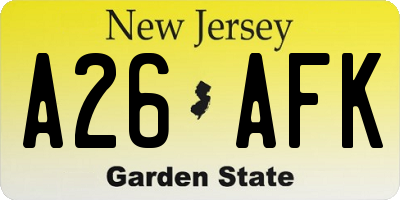 NJ license plate A26AFK
