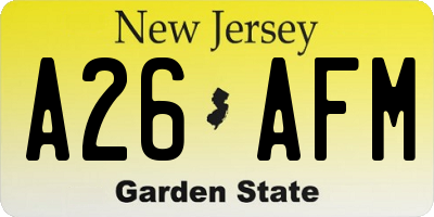 NJ license plate A26AFM