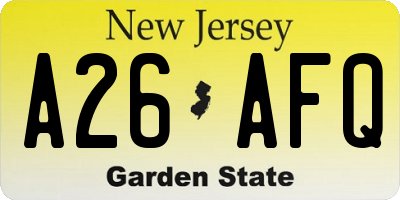 NJ license plate A26AFQ