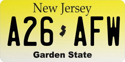 NJ license plate A26AFW