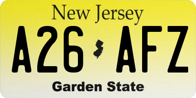 NJ license plate A26AFZ