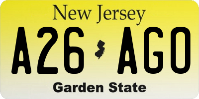NJ license plate A26AGO
